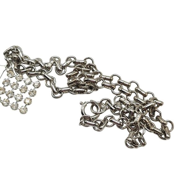 Clear Rhinestone Large Abstract Openwork Diamond Dangle Necklace Earring Set - Picture 5 of 7